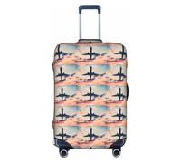 HKHLHLH Copertura elastica per valigie con stampa di aeroplano, tramonto e cielo, con cerniere laterali invisibili, protegge i bagagli da polvere e graffi, bianco, S