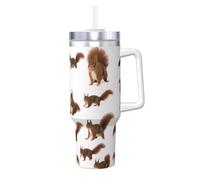 HKHLHLH Cute Squirrels Prinitng - Tazza da caffè da viaggio in acciaio inox, con manico e coperchio, a prova di perdite, riutilizzabile