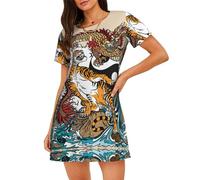 HKHLHLH Dragon And Tiger - Camicia da notte da donna, a maniche corte, con scollo rotondo, pigiama, Nero , M