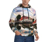 HKHLHLH Dublin Ireland Ha Penny Bridge River Felpa con cappuccio da uomo stampata, vestibilità ampia, con coulisse, morbida felpa con cappuccio con tasca, Nero , L