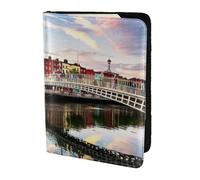 HKHLHLH Dublino Irlanda Ha Penny Bridge River Stampa 5.5 Pollici Porta Passaporto Custodia con Documenti Organizzatore Carta di Credito per Viaggio, Nero , Taglia unica