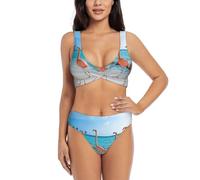 HKHLHLH Elegante bikini da donna con fenicottero rosa sulla spiaggia, con incrocio frontale e design a U sul retro, per vacanze estive al mare, Nero , XXL