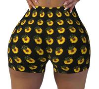 HKHLHLH Erba con stampa di girasole Estate Pantaloncini da allenamento da donna Sport Running Pallavolo Spandex Yoga Shorts con elastico in vita, Nero , XXL corto