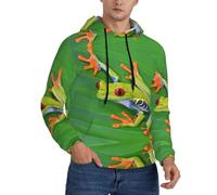 HKHLHLH Felpa con cappuccio da uomo con stampa di foglie verdi con rana animale, vestibilità ampia, con coulisse, morbida felpa con cappuccio con tasca, Nero , L