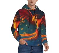 HKHLHLH Felpa con cappuccio da uomo con stampa fenice arancione rossa, vestibilità ampia, con coulisse, morbida felpa con cappuccio con tasca, Nero , M