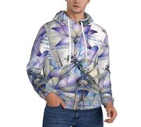 HKHLHLH Felpa invernale da uomo con cappuccio con libellula sul fiore di loto, foderata in pile spesso, con tasca a marsupio, vestibilità comoda, felpa invernale, Nero , S