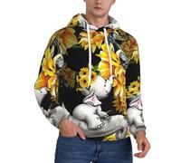 HKHLHLH Felpa invernale da uomo con cappuccio invernale con elefante e girasoli e madre e bambino, foderato in pile spesso, con tasca a marsupio, vestibilità comoda, felpa invernale, Nero , XL