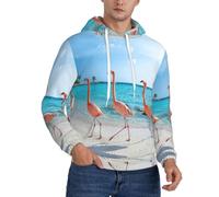 HKHLHLH Felpa invernale da uomo con fenicottero rosa sulla spiaggia con cappuccio foderato in pile spesso pullover tasca a marsupio vestibilità comoda, felpa invernale, Nero , M