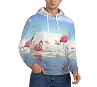 HKHLHLH Flock Of Pink Flamingos On The Beach - Felpa invernale da uomo con cappuccio in pile spesso foderato con tasca a marsupio, vestibilità comoda, felpa invernale, Nero , XL