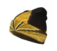 HKHLHLH Golden Cannabis Cappello Lavorato A Maglia Moda Beanie Slouchy Cappello Morbido Teschio Caps per Uomini Donne Caldo Unisex A Righe Berretto In Maglia