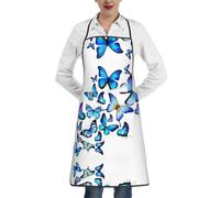 HKHLHLH Grembiule da cucina unisex con farfalla blu, grembiule stampato alla moda con grande tasca, lavabile in lavatrice, per cuocere al forno, disegno, barbecue