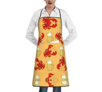 HKHLHLH Grembiule da cucina unisex con motivo di birra e gamberi, grembiule stampato alla moda con grande tasca, lavabile in lavatrice, per cuocere disegni, barbecue