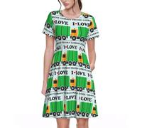 HKHLHLH I Love Garbage Trucks - Abito da donna a maniche corte con tasche, gonna estiva morbida a trapezio, vita elastica, abito casual, Nero , 3XL