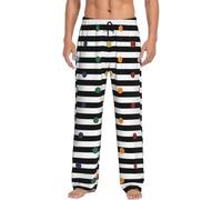 HKHLHLH Pantaloni del pigiama da uomo a righe arcobaleno glitterate a pois bianchi e neri, pantaloni lunghi da uomo, morbidi pantaloni da notte con tasche regolabili con coulisse, Nero , L