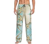 HKHLHLH Pantaloni del pigiama da uomo con conchiglie e stelle marine blu oceano, mare, spiaggia, pantaloni lunghi da uomo, morbidi pantaloni da notte con tasche regolabili con coulisse, Nero , XXL