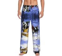 HKHLHLH Pantaloni del pigiama da uomo con latte di neve, motivo natalizio con mucca, pantaloni lunghi da uomo, morbidi, con tasche regolabili con coulisse, Nero , M