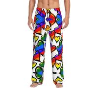HKHLHLH Pantaloni pigiama da uomo con cuori colorati arcobaleno Gay Pride, pantaloni lunghi da uomo, morbidi pantaloni da pigiama con tasche regolabili con coulisse, Nero , S