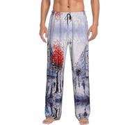 HKHLHLH Pantaloni pigiama da uomo, motivo albero della città di Parigi, Torre Eiffel, pantaloni lunghi da uomo, morbidi, con tasche regolabili con coulisse, Nero , L