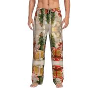 HKHLHLH Pantaloni pigiama da uomo, motivo albero di Natale, con stelle, pantaloni lunghi da uomo, morbidi, con tasche regolabili e coulisse, Nero , S