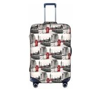 HKHLHLH Red Phone Booth London Street stampa valigia elastica copertura con stampa laterale cerniere invisibili protegge i bagagli da polvere graffi, bianco, L