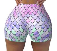 HKHLHLH Sirena Scala Stampa Estate Donne Pantaloncini Allenamento Sport Corsa Pallavolo Spandex Yoga Shorts con Elastico in Vita, Nero , L corto