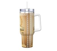 HKHLHLH Tazza da caffè da viaggio in acciaio inox con motivo antico con ramo di ulivo romano e principe greco, 1,18 l, con manico e coperchio, a prova di perdite, riutilizzabile