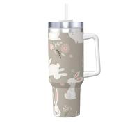 HKHLHLH Tazza da viaggio in acciaio inox con coniglietto pasquale floreale Prinitng 1,18 l, tazza da caffè da viaggio Ice Bully con manico e coperchio, a prova di perdite, riutilizzabile