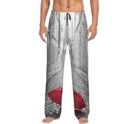 HKHLHLH Torre Eiffel Parigi Street Ombrello Rosso Pantaloni Pigiama da Uomo, Pantaloni Lunghi Pj da Uomo Morbido Pj Sleep Pant con Tasche Regolabile Coulisse, Nero , XXXL