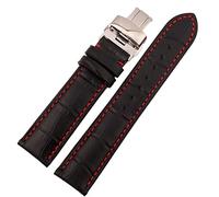 HKIDKK Per tutte le marche di cinturini in vera pelle nera con cuciture rosse 18 mm, 19 mm, 20 mm, 21 mm, 22 mm, 23 mm, 24 mm, 20 mm, Agata