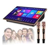 hKjPlvf 18.5 inch Portable Karaoke System, 1T/2T /3T/4T/6T/8T Capacitive Touch Screen Karaoke Machine with 2 Wireless Mic for Family Parties Bar, for Singing, Movie Watching, Games, Youtube,Black-1T