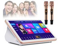 hKjPlvf 5 in 1 Karaoke Machine with 2 Reverb Microphones, 18.5 inch 4K Capacitive Touch Screen, Dual System for Karaoke, Movie Watching, Games, Youtube, Cloud Update Download Songs,White-6T