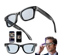 hKjPlvf AI Smart Glasses with HD Camera Make Receive Call Bluetooth Headset Recording Photo Recognition Bluetooth Translator Sunglasses, for Travel Meeting Business,A