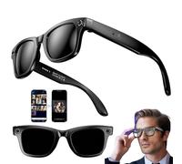 hKjPlvf AI Smart Glasses with HD Camera Make Receive Call Bluetooth Headset Recording Photo Recognition Bluetooth Translator Sunglasses, for Travel Meeting Business,B