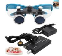 hKjPlvf Lenti d'Ingrandimento Dentali 2,5X / 3,5X, Lenti d'Ingrandimento Binoculari Chirurgiche + Luce Frontale A LED da 5W, Portatili Ultraleggere, Attrezzatura da Laboratorio per Dentista,Blue-2.5X