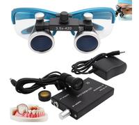 hKjPlvf Lenti d'Ingrandimento Dentali 2,5X / 3,5X, Lenti d'Ingrandimento Binoculari Chirurgiche + Luce Frontale A LED da 5W, Portatili Ultraleggere, Attrezzatura da Laboratorio per Dentista,Blue-3.5X