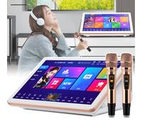 hKjPlvf Portable Karaoke Player, 18.5 inch Touch Screen Phone Remote & App Control Karaoke Machine with 2 Reverb Wireless Mic, KTV Singing Karaoke Player for Family Bar Home Party,White-2T