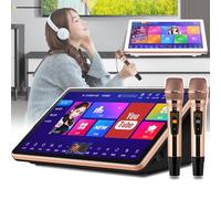 hKjPlvf Portable Karaoke Player, 18.5 inch Touch Screen Phone Remote & App Control Karaoke Machine with 2 Reverb Wireless Mic, KTV Singing Karaoke Player for Family Bar Home Party,Black-4T