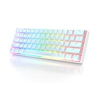 HKKB GK61 Mechanical Gaming Keyboard 60 Percent | 61 RGB Rainbow LED Backlit Programmable Keys | USB Wired | For Mac and Windows PC | Hotswap Gateron Mechanical Brown Switches | White