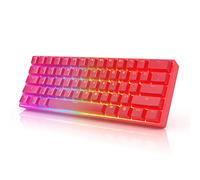 HKKB GK61 Mechanical Gaming Keyboard 60 Percent | 61 RGB Rainbow LED Backlit Programmable Keys | USB Wired | For Mac and Windows PC | Hotswap Gateron Optical Silver Switches | Red