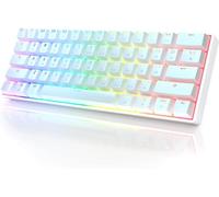 HKKB GK61 Mechanical Gaming Keyboard 60 Percent | 61 RGB Rainbow LED Backlit Programmable Keys | USB Wired | For Mac and Windows PC | Hotswap Gateron Optical Yellow Switches | White