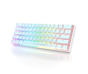 HKKB GK61 Mechanical Gaming Keyboard 60 Percent | 61 RGB Rainbow LED Backlit Programmable Keys | USB Wired | For Mac and Windows PC | Hotswap Gateron Mechanical Red Switches | White
