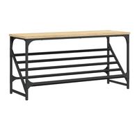 HKLGBVCR Scarpiera 90 x 30 x 45 cm, legno composito | Legno di ingegneria resistente all'umidità, base in acciaio nero, mensola inclinata, ideale per ingresso