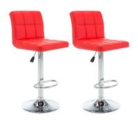 HKLGBVCR Sgabelli da bar rossi 2 pezzi similpelle con poggiapiedi | Elegante similpelle rossa, struttura in acciaio cromato resistente, molla a gas regolabile, uso casa ufficio caffè