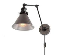 HKLY Applique Da Parete Vintage Industriale, Lampada a Muro Estensibile A Lungo Braccio Retrò, Luce di Lettura Regolabile E27 Con Interruttore Per Soggiorno Camera Da Letto Ristoranti Studio,Grigio