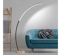HKLY Lampada da Terra ad Arco LED Salotto Piantana Lampada da Terra Dimmerabile con Telecomando, Lampada a Stelo Moderna Métal con Base in Legno per Soggiorno Camera da Letto Ufficio,18W,Nero
