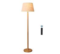 HKLY Lampada da Terra Legno, Piantana LED Dimmerabile con Paralume in Tessuto di Lino Lampada a Stelo da Lettura E27 per Studio, Soggiorno o Camera da Letto Illuminazione Interna,12W