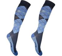 HKM Calze da Equitazione Uomo Check Classico, Uomo, Reitsocken -Check Classico-, Blu Scuro/Azzurro, 39-42