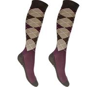 HKM Calze da equitazione uomo Check Classico bianco-rosso / marrone scuro 39-42