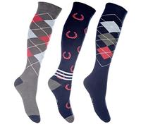 HKM Cardiff Calze da Equitazione, Blu Scuro Rosso, L Donna