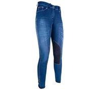 HKM - Pantaloni da equitazione da donna, Summer Denim Alos, con toppe sulle ginocchia